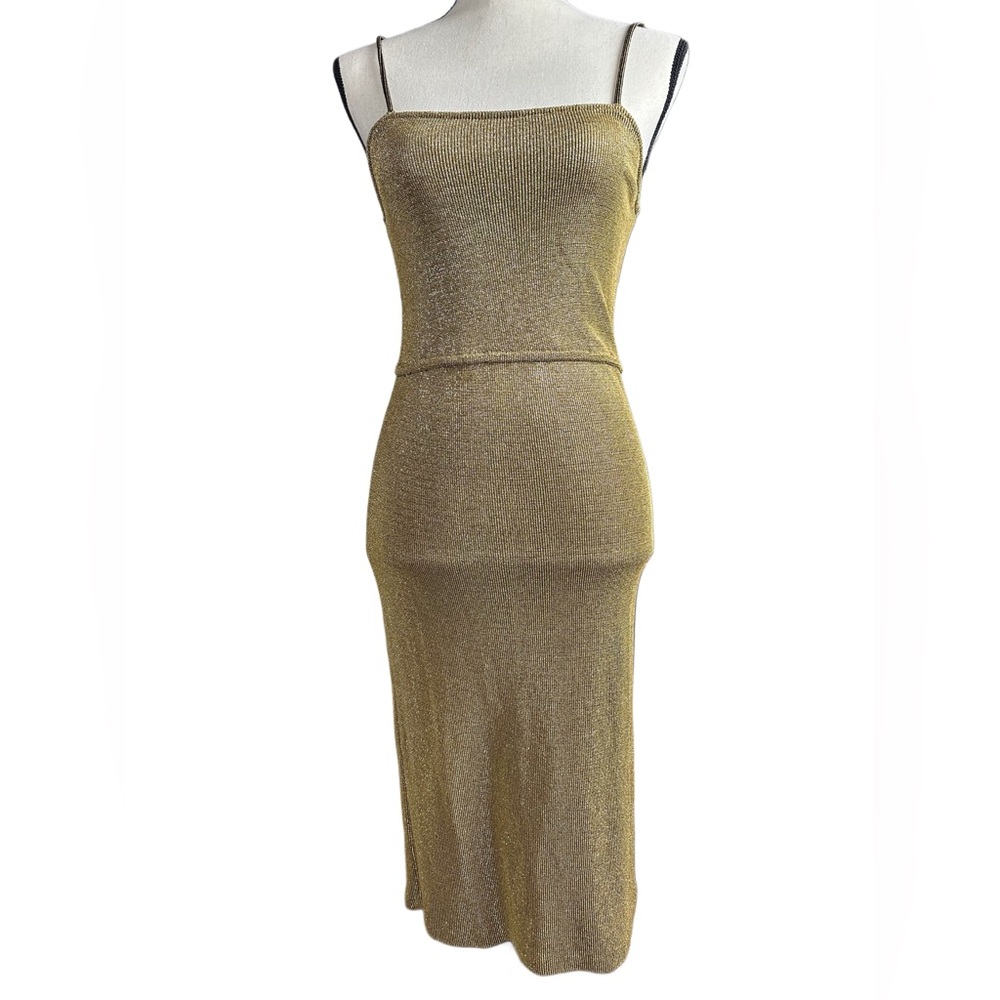 Vintage Carol Anderson Gold Metallic Knit Dress Made In USA - Size XS / S